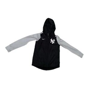 Nike New York Yankees Womens Jacket Zip Up Hooded Black Gray Size Small NY Logo
